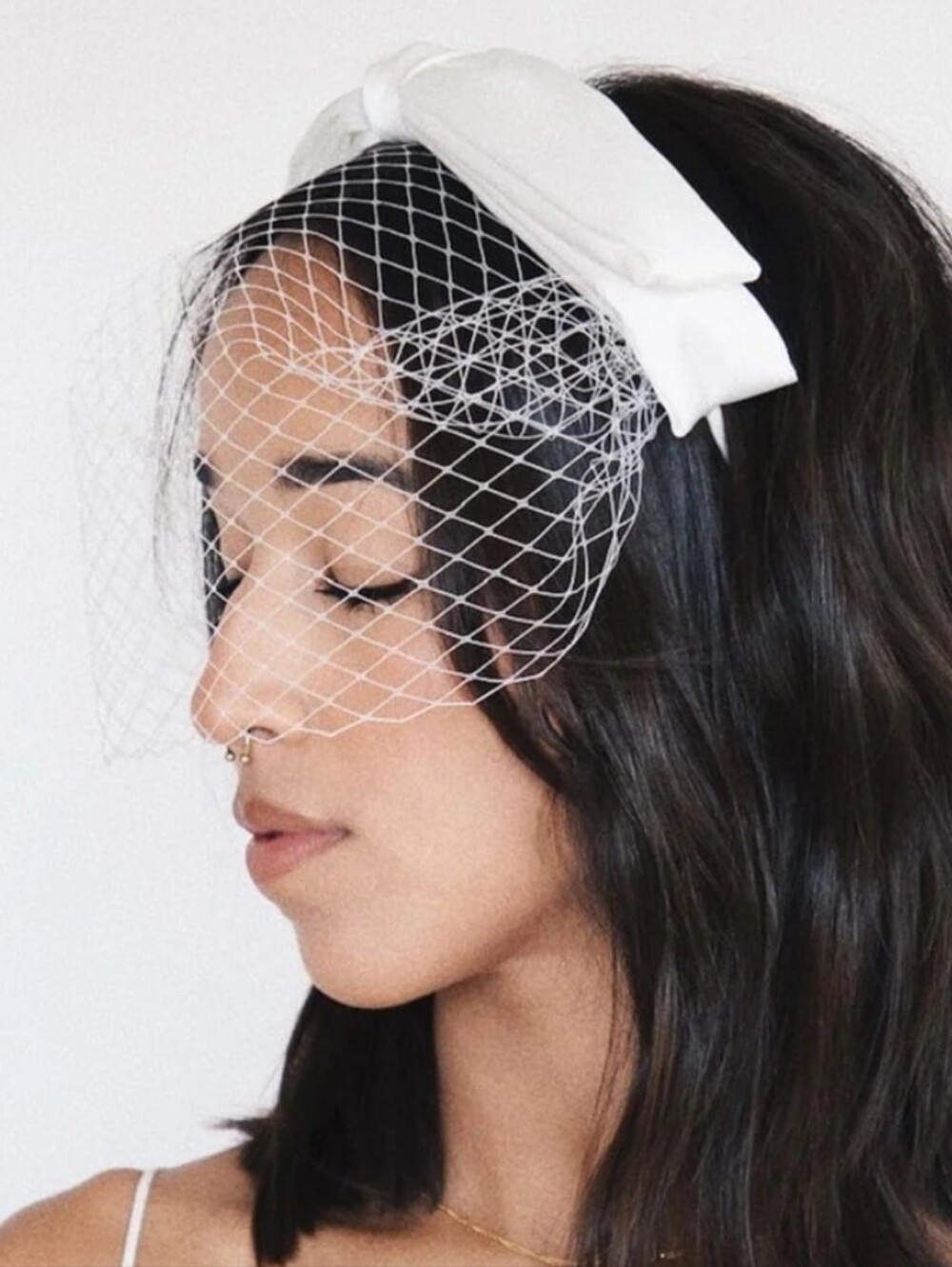 Kristin Ess Birdcage Veil Headband Bright White With Box Bridal Wedding Bow Rare